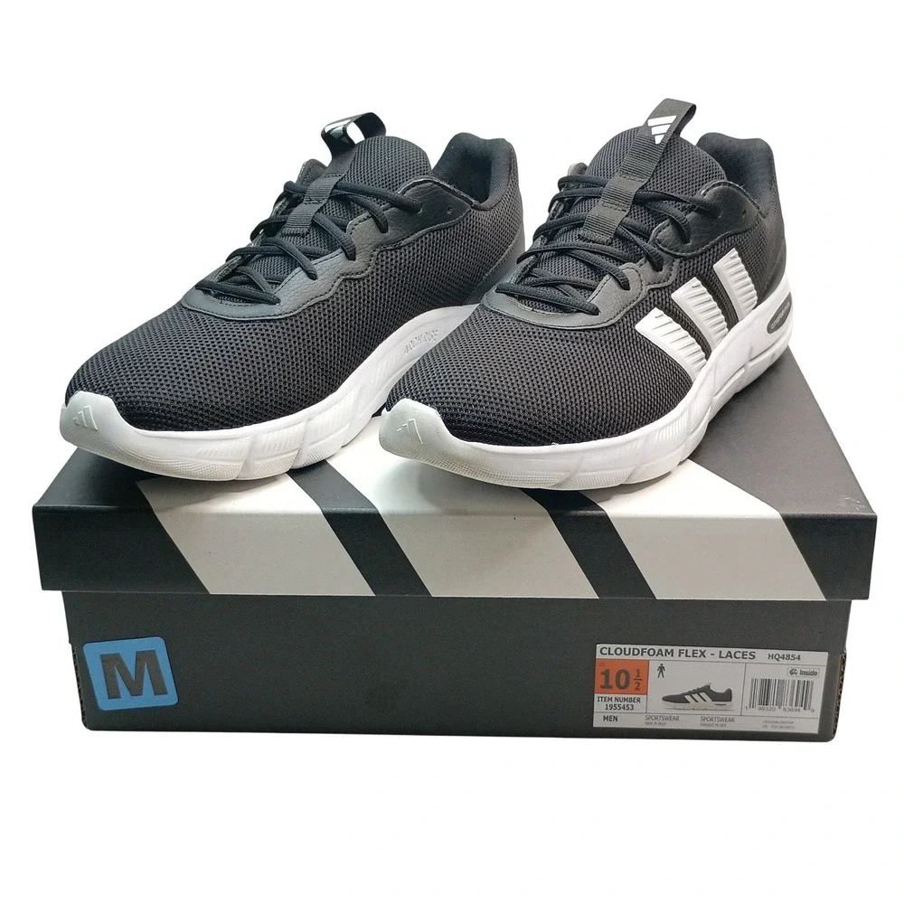 Adidas Cloudfoam Flex Laces Men Size 10.5 Black White Mesh Athletic HQ4854